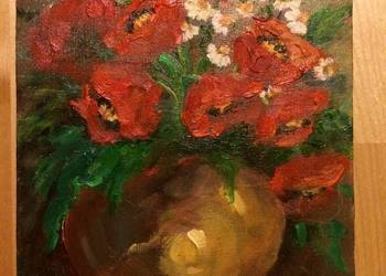 Obraz olejny, maki w wazonie, 24*18 cm