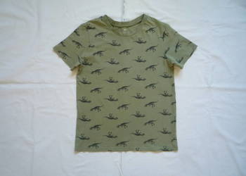 H&M 134/140 Zielona khaki Koszulka Dinozaury