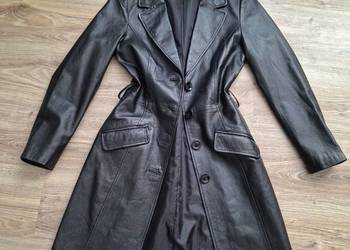 Piękny płaszcz klasyczny czarny skóra naturalna świńska nappa pig leather