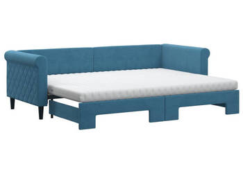 Sofa rozsuwana z materacami niebieska aksamit 80x200 cm WM-3197787