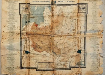 Antyk, stara mapa Polski (ok. 1918, II RP) Ziemie Polskie, Plebiscyty