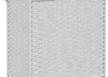 Kosz na pranie z 2 komorami biały 53x35x57 cm polirattan WM-372038