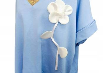 Stylowa bluzka PLUS SIZE z aplikacją kwiatową 3D biust 132cm