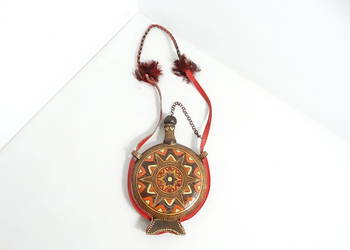 Drewniany bukłak skórzany / Oryginalna piersiówka Folk Vintage (30x20 cm)