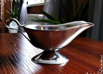 Stara metalowa sosjerka z PRL Chromowana stal nierdzewna