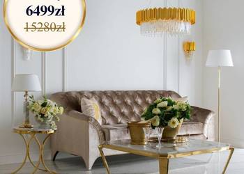 Luksusowa Sofa PRADA 3os. Pikowana Złota Kanapa -57% Okazja OUTLET
