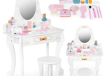 Toaletka dziecięca drewniana duża z lustrem dla dziewczynki różowe dodatki…