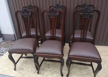 Krzesła Dębowe Wysokie Politura Stare Antyk Komplet 6 Po Renowacji.