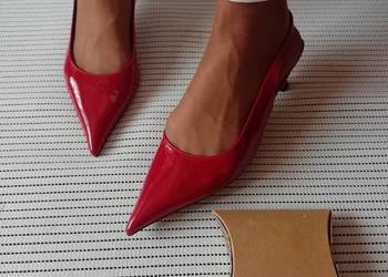 (42) ASOS/ Czerwone niskie czółenka z odkrytą piętą z Londynu, NOWE