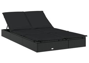 vidaXL 2-osobowy leżak z poduszkami, czarny, polirattan(SKU:319647)