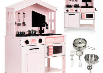 Drewniana kuchnia dla dzieci piekarnik palniki mikrofala akcesoria ECOTOYS
