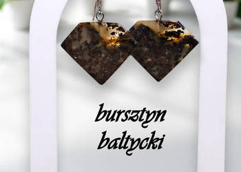 Kolczyki BURSZTYN, bursztyn bałtycki, cytrynowe z inkluzjami diamenty #778
