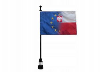 Maszt motocyklowy czarny z flagą,Polska i Unia Europejska