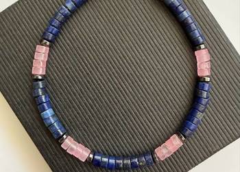 Bransoletka z kamieni naturalnych lapis lazuli i kwarc różowy