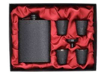 Zestaw Upominkowy Czarna Piersiówka 8 OZ z Czterema Kieliszkami na Prezent