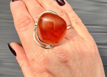 Pierścionek unikat rękodzieło srebro 925 bursztyn bałtycki regulowany