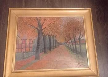 Obraz malowany  na sklejce w złotej ramie 67 cm x 54,5 cm