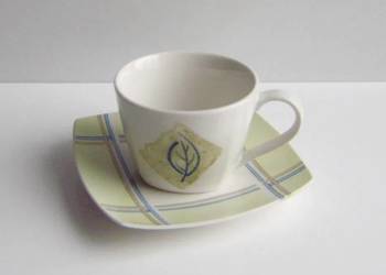 Filiżanka ze spodkiem DOMEXA listek kratka ciekawa NOWA