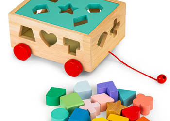 Drewniany wózek sorter z klockami kostka edukacyjna dla dzieci ECOTOYS