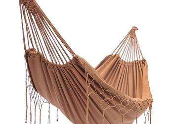 Dwuosobowy hamak ogrodowy z frędzlami w stylu boho BRĄZOWY