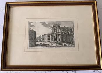 Antyczny Miedzioryt 1770 Veduta della Chiesa di S. Ignazio Roma Certyfikat