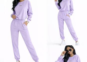 DRES WELUR KOMPLET DRESOWY WELUROWY BLUZA SPODNIE naszywka liliowy