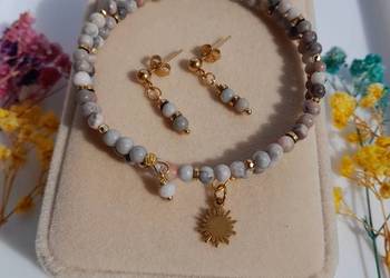 Pozłacana bransoletka i kolczyki z kamienia jaspisu