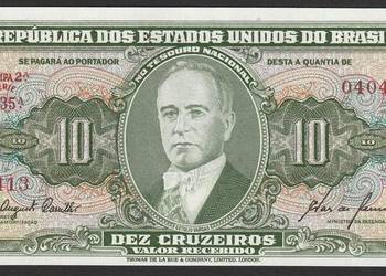 Brazylia 10 cruzeiros 1962 - Vargas - stan bankowy UNC