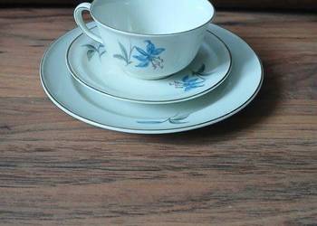 Stare przedwojenne trio ecru KPM Royal Ivory niebieskie kwiaty