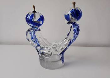 Stary duży szklany kolorowy świecznik, lampka olejowa