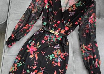 Sukienka Rękawy z siatki egzotyczne kwiaty