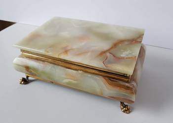 Stara szkatułka / szkatuła / puzderko na biżuterię z onyksu, mosiądz, onyks