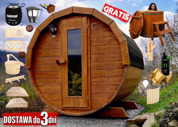 SAUNA Ogrodowa 150cm MIKRO - 2/3 osob + GRATIS Beczka 500L + Akcesoria
