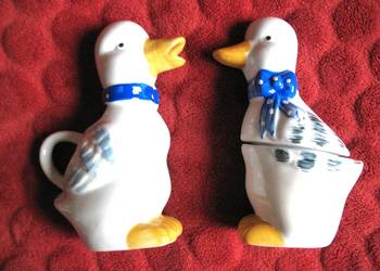Gęsi - Porcelanowy dzbanuszek i pojemnik - 14 x 8 x 6 cm - Gąski