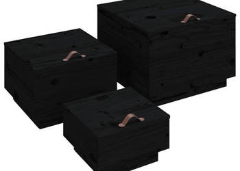 Skrzynie z pokrywami 3 szt. czarne lite drewno sosnowe WM-818249