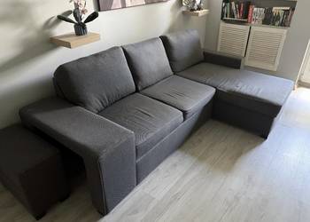 Kanapa z szezlongiem, funkcja spania + chowana pufa