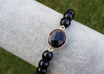 Bransoletka damska z Onyksu fasetowanego z Onyksem w okuciu