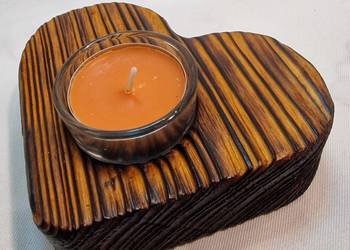 Świecznik drewniany serce koniakowy na tealight Romy No. 23