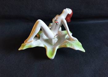 Stara figurka Kobieta na Liściu, popielniczka Steatyt Z. Buksowicz PRL 1960