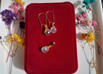 Pozłacany komplet z austriackim kryształem, 10 mm.