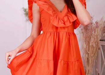 Sukienka glamour - falbanka i odkryte plecy, kobiecy krój, r. uni biust-86c