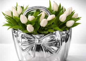 Tulipany silikonowe białe | realistyczny wygląd | 27 cm bukiet | 7 szt.