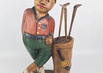 Vintage golfista rzeźba wykonana ręcznie z litego drewna wys. 53cm