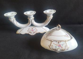 Stara bomboniera i świecznik porcelana Bogucice design PRL