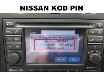 Kod PIN do radia Nissan Note, Qashqai, Micra, Juke, Cube, radio LCN 1