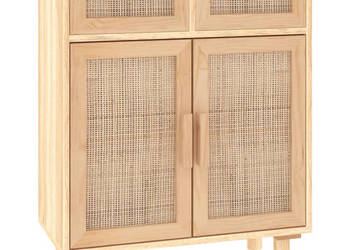 Szafka brązowa 60x30x75 cm lita sosna i naturalny rattan WM-345638