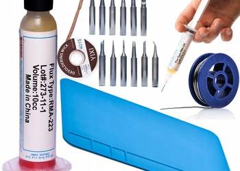 Kompletny Zestaw Lutowniczy | Topnik RMA-223, Cyna 0,8mm, 12 grotów 900M