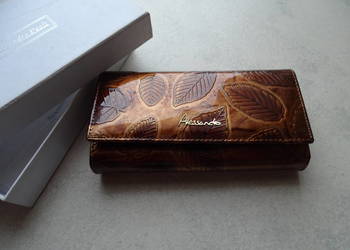 Skórzany, lakierowany portfel ALESSANDRO PAOLI -złoto -brązowy