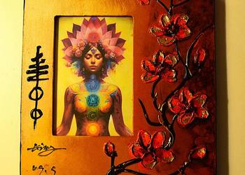 Drewniana ramka na zdjęcie ,ręcznie wykonane i malowane zdobienia