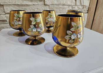 ​Zabytkowy komplet kieliszków do koniaku cobalt Bohemia / Murano – 6 szt.